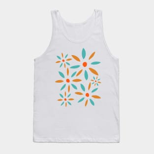 Turquoise Blue And Orange Abstract Retro Flowers Tank Top